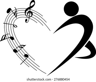 Music Note With Heart Shape And Dancer Icon