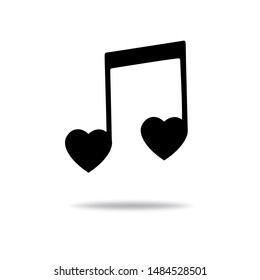 Forma de corazón de nota musical, elemento de diseño musical, ilustración vectorial.
