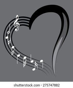 music note with heart shape icon