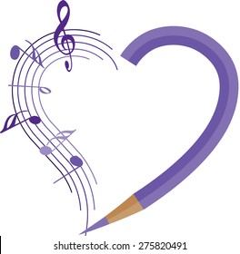 music note with heart shape icon