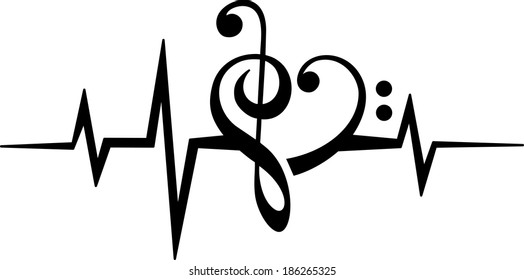 Music Note Heart - Treble & Bass Clef - Pulso - Frequência - Vector