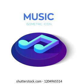 Symbol für Musik 3D Isometrisches Notenzeichen. Erstellt für Mobile, Web, Dekor, Druckprodukte, Anwendung. Perfekt für Webdesign, Banner und Präsentation. Vektorgrafik.
