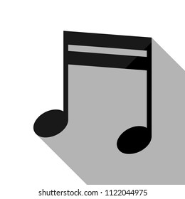 Music note icon. Black object with long shadow on white background