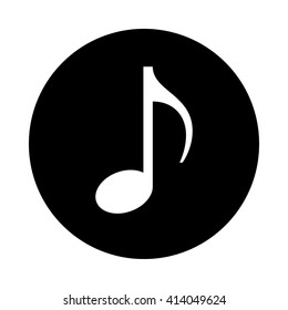 Music note icon. Black round icon isolated on white background. Round icon. Eighth note silhouette. Simple circle icon. Web site page and mobile app design vector element.