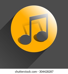 Music note icon, black vector illustration with shadow on gray background.