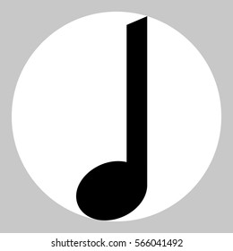 Music note icon. Black icon in white circle at gray background. 