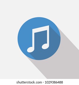 music note icon blue background flat shadow