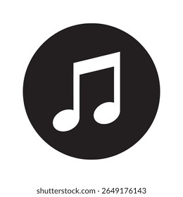Music note icon in a circle for audio and sound a symbol for melody song and listening to music on an app or device button vector solid glyph icon