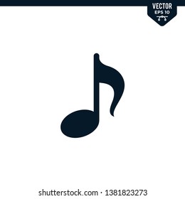 Music note icon collection in glyph style, solid color vector