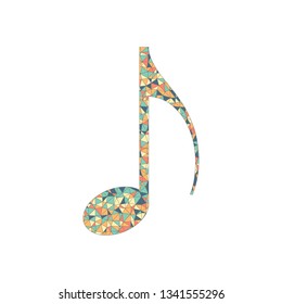 Music note icon. Colored mosaic with polygons