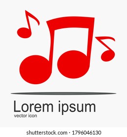 
music note icon, colored red. musical note marks in a flat style.