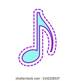 Music note icon. Colored sketch with dotted border on white background
