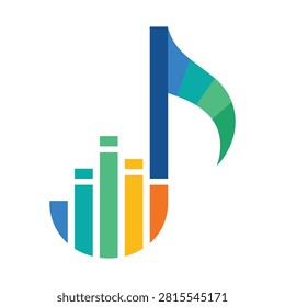 Music Note Icon with Colorful Equalizer Bars and Gradient Spectrum Design for Audio Branding and Sound Concept