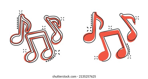 Music note icon in comic style. Song cartoon vector illustration on white isolated background. Musician splash effect sign business concept.