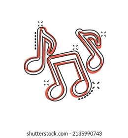 Music note icon in comic style. Song cartoon vector illustration on white isolated background. Musician splash effect sign business concept.