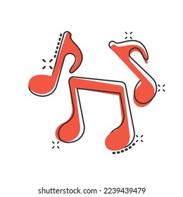 Music note icon in comic style. Song cartoon vector illustration on white isolated background. Musician splash effect sign business concept.