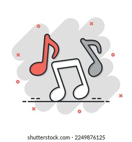 Music note icon in comic style. Song cartoon vector illustration on white isolated background. Musician splash effect sign business concept.