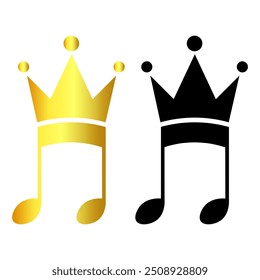 Music note icon with crown, black and golden musical design, vector illustration.