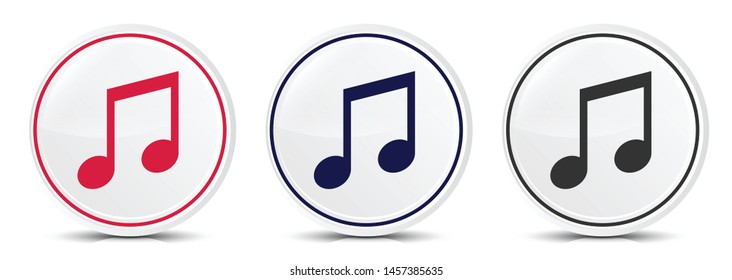 Music note icon crystal flat round button set illustration design isolated on white background