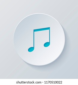 Music note icon. Cut circle with gray and blue layers. Paper style