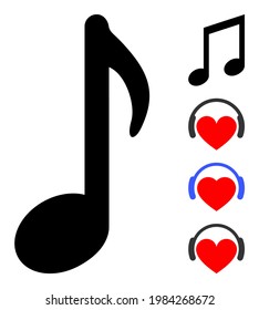 Icono de nota musical diseñado en estilo plano. Icono de notas de música vectorial aisladas ilustraciones sobre un fondo blanco, estilo simple. También se agregaron algunos iconos similares.