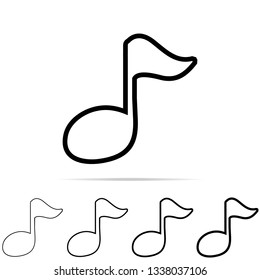 Music note icon in different shapes, thickness. Simple thin line, outline vector of education icons for UI and UX, website or mobile application