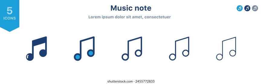 Music note icon or eighth notes flat icon symbol for website and app	
