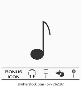 Music note icon flat. Black pictogram on white background. Vector illustration symbol and bonus button