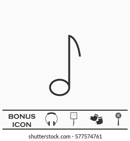 Music note icon flat. Black pictogram on white background. Vector illustration symbol and bonus button