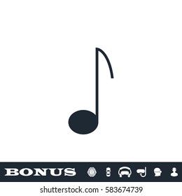 Music note icon flat. Black pictogram on white background. Vector illustration symbol and bonus button