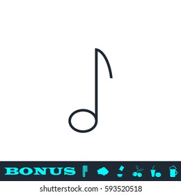 Music note icon flat. Black pictogram on white background. Vector illustration symbol and bonus button