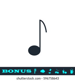 Music note icon flat. Black pictogram on white background. Vector illustration symbol and bonus button