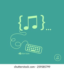 Music note icon and flat design elements. Design concept icons for application development, web page coding and programming,  web design, creative process, social media.