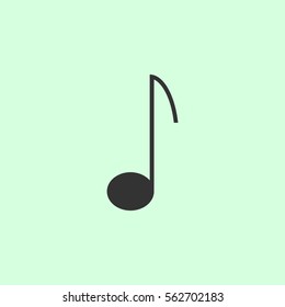 Music note icon flat. Grey vector symbol on green background