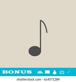 Music note icon flat. Grey pictogram on light background. Vector illustration symbol and bonus button real estate, ottoman, vase, tv, fishing rod