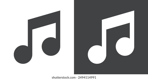 music note icon Flat set in black and white color outline vector