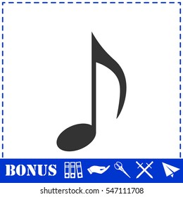 Music note icon flat. Simple vector symbol and bonus icon