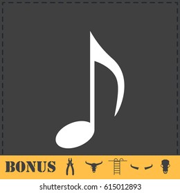 Music note icon flat. Simple vector symbol and bonus icon