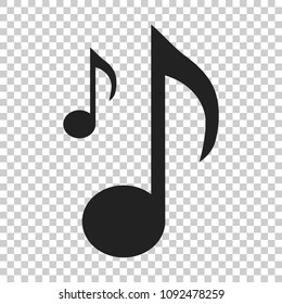 Music note icon in flat style. Sound media illustration on isolated transparent background. Audio note business concept.