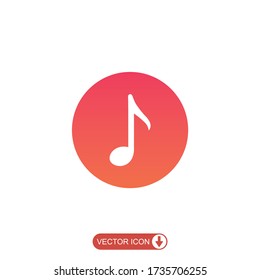 music note icon in flat style. Sound media concept for app and web, vector illustration isolated on white background. Audio business concept.
