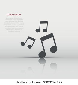 Music note icon in flat style. Sound media illustration on white isolated background. Audio note business concept.
