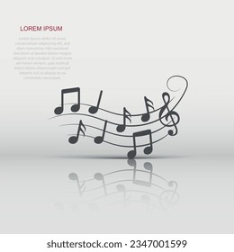 Music note icon in flat style. Song vector illustration on white isolated background. Musician sign business concept.