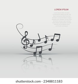 Music note icon in flat style. Song vector illustration on white isolated background. Musician sign business concept.