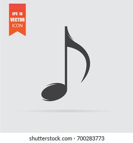 Music note icon in flat style isolated on grey background. For your design, logo. Vector illustration.