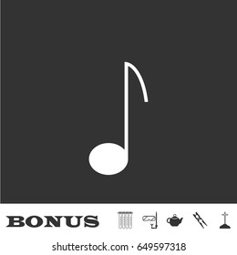 Music note icon flat. White pictogram on black background. Vector illustration symbol and bonus icons