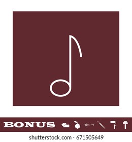 Music note icon flat. White pictogram on brown background. Vector illustration symbol and bonus icons