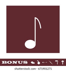Music note icon flat. White pictogram on brown background. Vector illustration symbol and bonus icons