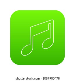 Music note icon green vector isolated on white background