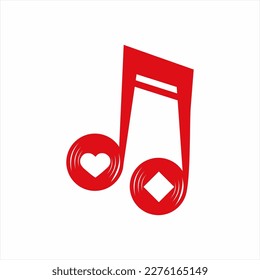 Music note icon illustration design with music disc and heart and diamond poker card sign symbol.