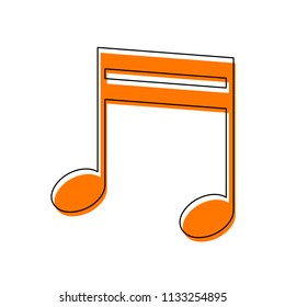 Music note icon. Isolated icon consisting of black thin contour and orange moved filling on different layers. White background
